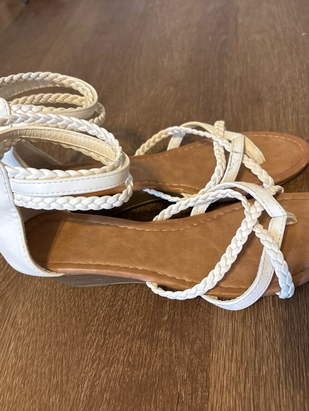 Forever 21 White Braided Ankle-Strap Sandals